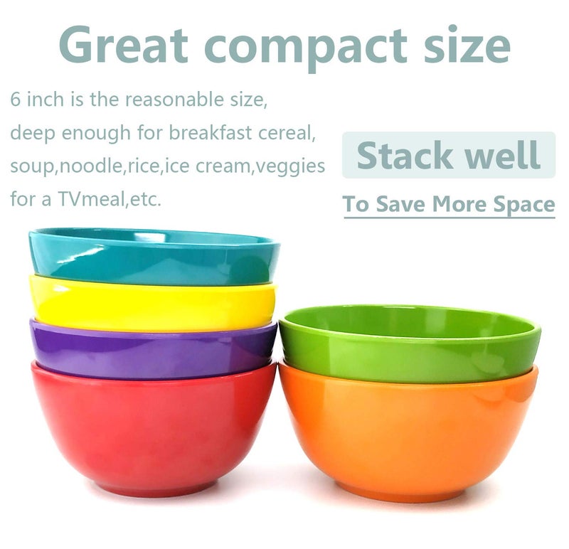 KX-WARE Melamine Bowls set - 28oz 6inch 100% Melamine Cereal/Soup/Salad Bowls, Set of 12 in 6 Assorted Colors | Shatter-Proof and Chip-Resistant Dishwasher Safe, BPA Free - Image 5